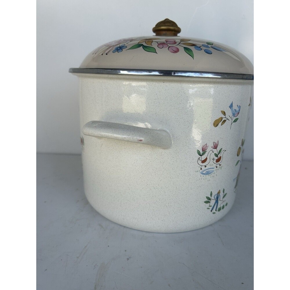 Vintage International China Heartland Enamelware 8 Qt Stock Pot Lid Brass Knob - Picture 3 of 11
